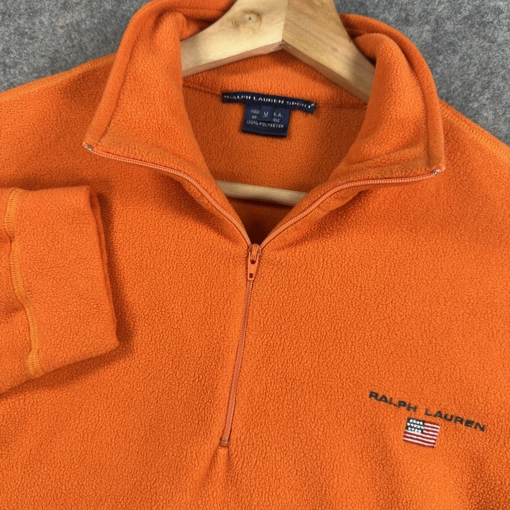 Ralph Lauren Sport Sweater‎ Womens Medium Orange Fleece 1/4 Zip Mock Neck USA